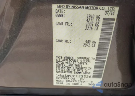 2015 Nissan Altima 2.5 Sv z USA, uszkodzony, nr VIN 1N4AL3AP1FC135526